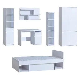 Deine Möbel 24 Jugendzimmer-Set ARCO B Kinderzimmer-Set Kindermöbel Jugendmöbel Kinderzimmer, (Set, 6-tlg., Regal Kleiderschrank Hängeregal Schreibtisch Bett optional), 3+7+11+12+1+9 (Bett optional) Weiß Matt Eiche Wotan weiß