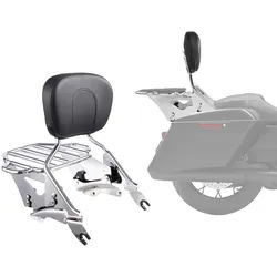 VEVOR Motorrad Rückenlehne Sissybar mit Gepäckträger kompatibel mit Harley-Davidson Touring Modellen Street Glide Road Glide Road King, 40 cm (H) abnehmbare Beifahrer-Rückenlehne für Motorräder