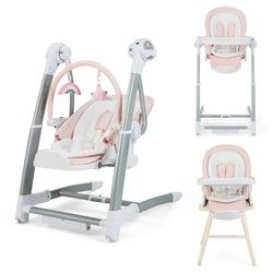 COSTWAY Kombihochstuhl 3 in 1 Babyschaukel, verstellbar rosa