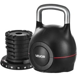 VEVOR Verstellbare Kettlebell mit 7 Gewichtsstufen 2/5/8/11/14/17/20 kg Schwarz