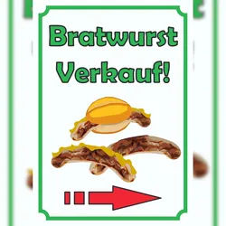 HB-Druck Bratwurst Verkaufsschild Schild Hochkant mit Pfeil rechts A4 Rückseite selbstklebend