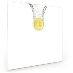 Primedeco Küchenrückwand Küchenrückwand Spritzschutz Glas mit Motiv Zitrone in Wasser fallend 70 cm x 70 cm