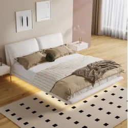 JVmoebel Polsterbett Designer Textilbett aus Holz in Weiß mit modernem Design (1-tlg., Nur Bett), Made in Europa weiß 187 cm x 220 cm x 108 cm