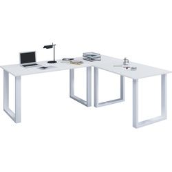 VCM, Schreibtisch, Büromöbel Eckschreibtisch Lona 80 U Alu Weiß (160 x 160 x 80 cm)