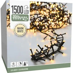 LED-Clusterlichterkette warmweiß, 1500 LEDs, Grünes Kabel, Innen/Außen, 33m