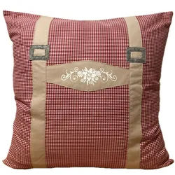 Ammerkind Dekokissen Landhausstil Kissenhülle * Hosenträger * rot/beige kariert, 100% Handarbeit beige|rot 50 cm x 50 cm