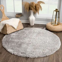 Hochflor-Teppich SANAT "Porto", grau, H:45mm Ø:120cm, Kunstfaser, Teppiche, Hochflor-Teppich, Wohnzimmer, Langflor, Shaggy Teppich