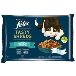FELIX Tasty Shreds Katzennassfutter mit Lachs und Thunfisch in Sauce 4x80g
