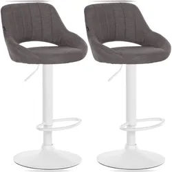 Décoshop26 - Set aus 2 verstellbaren Barhockern mit dunkelgrauem Stoffbezug durchbrochener Rückenlehne und weißem Metallgestell 10_0006107