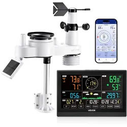 VEVOR 7-in-1 WLAN-Wetterstation mit APP, 7,5-Zoll-VA-Display, solarbetriebener Außensensor, Wettercenter zur Wettervorhersage, Windgeschwindigkeit, Temperatur, Luftfeuchtigkeit, Niederschlag