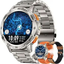 SGDDFIT Smartwatch (3,8 cm, Android iOS), Smartwatch Herren mit AMOLED Display, Bluetooth Calls silberfarben