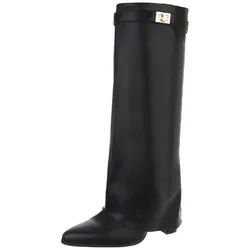 Ital-Design Elegante kniehohe Stiefelette mit Blockabsatz für Damen High-Heel-Stiefel (89852595) Blockabsatz Stiefel in Schwarz schwarz 38 EU