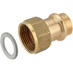 Press-Übergangsverschraubung aus Rotguss 15 mm - 1/2'' IG (Überwurf) - flachdichtend - für Kupferrohre - DVGW - für V- & M-Kontur