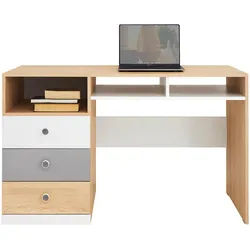 Mirjan24 Schreibtisch Pixel Px8 , Eichefarben, Weiß , Holzwerkstoff , 3 Schubladen , 125x76x55 cm , Büromöbel, Schreibtische, Schreibtische
