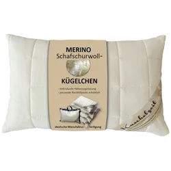 Meivita Naturhaarkissen Merino Kopfkissen mit Schafschurwollkugeln, Füllung: 100% Wolle (Schurwollkügelchen), Bezug: 100% Baumwolle untersteppt mit 100% Wolle (Merino Schafschurwollvlies), Rückenschläfer, Seitenschläfer, Bauchschläfer, Kissen Hergestellt in Deutschland beige 40 cm x 60 cm