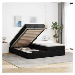 vidaXL Bett, Ottoman-Bett mit Matratzen Schwarz 160x200 cm Stoff