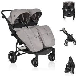 Moni Geschwisterwagen Zwillingskinderwagen TwinGo, Getränkehalter, Fußabdeckung, Hinterradbremse grau