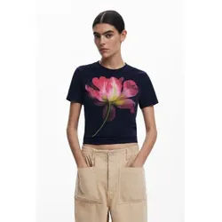 Desigual für Damen. 25SWTK24 T-shirt große blume blau (S), Lässig, Baumwolle, Kurzarm