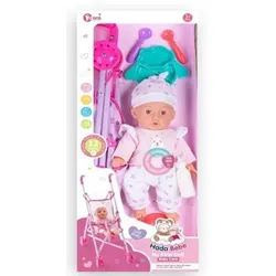 Puppe mit Kinderwagen - 35 cm