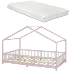 [en.casa] Hausbett Treviolo mit Matratze , Hellrosa, Weiß , Textil , Kiefer , 120x200 cm , Babymöbel & Kindermöbel, Kinderzimmer & Jugendzimmer, Kinderbetten, Spielbetten