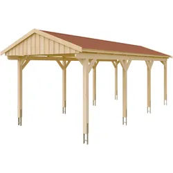 Skan Holz Fichtelberg - Satteldach Einzelcarport Breite 317 cm Gr. 2 - 317 x 808 cm Dachschalung mit Dachschindeln (rot) farblich unbehandelt Holzcarport