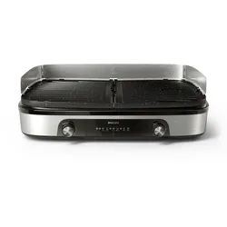 PHILIPS Tischgrill "HD6222/90 5000 Series, 2 Heizzonen, wendbare Platten", schwarz (schwarz, silber), B:52,8cm H:14,9cm T:35,2cm, Kontaktgrill_Standgrill_Tischgrill_Teppanyakigrill, mit einstellbarer Temperatur u. Grillfläche von 1400 cm2
