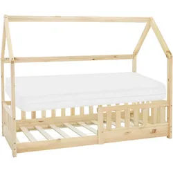 Ml-Design Kinderbett mit Dach und Matratze 80x160 cm Natur , Naturfarben , Holz , Kiefer , Rechteckig , 80x160 cm , Babymöbel & Kindermöbel, Kinderzimmer & Jugendzimmer, Kinderbetten, Spielbetten