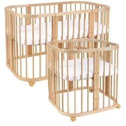 waldin Babybett Natur, 7in1 mit Matratze , Naturfarben , Holz , Echtholz,Buche , Oval , 73x123 cm , FSC 100% , Babymöbel & Kindermöbel, Babyzimmer, Babybetten, Gitterbetten