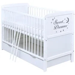Baby-Delux Babybett Sweet Dreams Bettkasten, Kinderbett Gitterbett 140x70 weiß mit Beißschienen Schublade, Matratze weiß