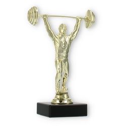 Pokal Kunststofffigur Gewichtheber gold auf schwarzem Marmorsockel 17,5cm