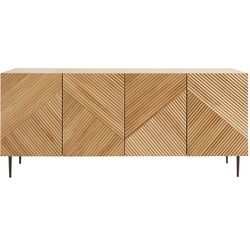 Design-Sideboard aus hellem, massiver Eiche mit Gravur und schwarzem Metall, 4 Türen, B180 cm ARCHIPEL