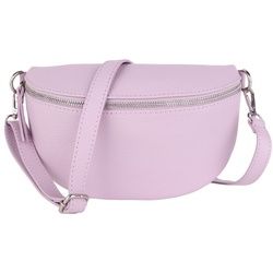 MIRROSI Bauchtasche Damen, Echtleder, Leder, Made in Italy, Umhängetasche, Brusttasche, (Schultertasche für jeden Anlass (1 Tasche & 1 Gurt), 3 Größen auswählbar), Crossbody Bag, Damen Taschen verstellbaren Schulterriemen lila|silberfarben Kleine Tasche (22x13x6cm)