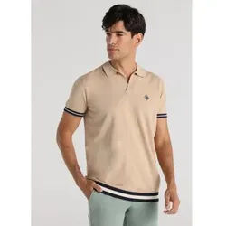 Bendorff für Herren. 830965483 Kurzarm-Poloshirt mit feinem Trikotdruck und beiger Stickerei (L), Lässig, Baumwolle