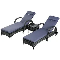 Outsunny Gartenliegen-Set, Eisen, inkl. Auflagen, BxHxT: 200 x 30 x 73 cm - grau