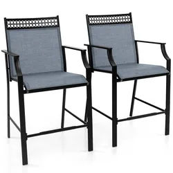 Costway Gartenstühle Blau(2er-Set) , Metall , 62x114x66 cm , Gartenmöbel, Gartensessel, Gartenstühle