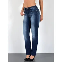 ESRA Straight-Jeans Damen Straight Leg Jeans hohe Leibhöhe Stretch-Jeans Regular Jeans G6 High Waist Straight Fit Jeans Damen Regular Hose bis Übergröße blau 48