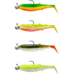 Savage Gear Kunstköder Cannibal Shad Mix 4 montierte Gummifische Gummiköder Softbaits, (Spar-Set), UV-aktiv bunt 6.8 cm