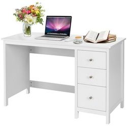KOMFOTTEU Computertisch Schreibtisch, mit 3 Schubladen, 120 x 50 x 75 cm weiß