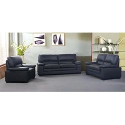 Couchgarnitur Leder 3+2+1 - Büffelleder - Schwarz - MIMAS