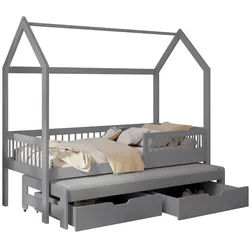 Mirjan24 Hausbett Asher 90 , Grau , Holz , Kiefer , 2 Schubladen , Rechteckig , 90x200 cm , Babymöbel & Kindermöbel, Kinderzimmer & Jugendzimmer, Kinderbetten, Spielbetten