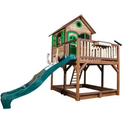 Ambia Garden Spielturm , Braun, Grün , Holz, Kunststoff , Tanne , 377x291x255 cm , EN 71, Fsc , Freizeit & Co, Gartenspielzeug, Spieltürme