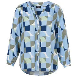VIA APPIA Langarmbluse Bluse V-Ausschnitt 1/1 Arm Druck blau 46