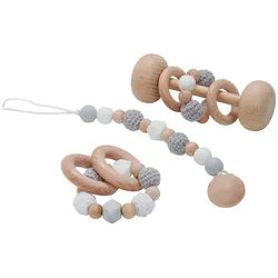 Avelia Kinderspielset , Grau, Naturfarben, Weiß , Holz, Textil , 3-teilig , Buche , vollmassiv , unisex , EN 71 , Spielzeug, Holzspielzeug
