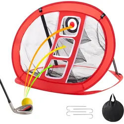 VEVOR Golf-Chipping-Netz, Pop-Up-Golf-Übungsnetz, Tragbares Golf-Schlaghilfenetz für Drinnen & Draußen, mit Zielscheibe & Tragetasche, für das Training des Schwungs im Hinterhof, Rot