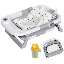 SEHAUSEU Babybadewanne faltbar Babywanne Badewanne, mit Thermometer, Haarwaschbecher grau