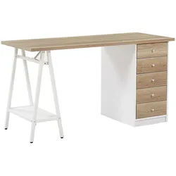 Beliani Schreibtisch heller Holzfarbton/weiß 140/60/76 cm Heber , Hellgrau , Holzwerkstoff , 140x76x60 cm , Büromöbel, Schreibtische, Schreibtische