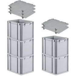 PROREGAL SparSet 5x Eurobox NextGen Grip mit Auflagedeckel & 4 schwarzen Verschlüssen, HxBxT 32x30x40cm, 30L, Grau, Griffe zu, Eurobehälter