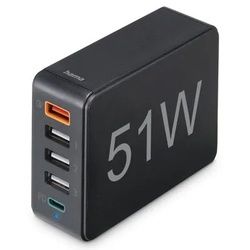 Hama Schnellladegerät 5 Ports, 1x QC 3.0, 3x USB-A, 1x USB-C PD, 51 W schwarz