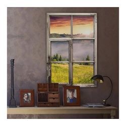 K&L Wall Art Wandtattoo 3D Wandtattoo Natur Aufkleber Vintage Bergtal Nebel Landschaftsfotografie, Holzfenster Wandbild selbstklebend bunt 81 cm x 120 cm