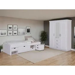 Mid.you Einzelzimmer , Weiß , Holz , Kiefer , massiv,teilmassiv , 4 Fächer , Lattenrost , Schlafzimmer, Komplette Schlafzimmer und Serien, Schlafzimmerserien